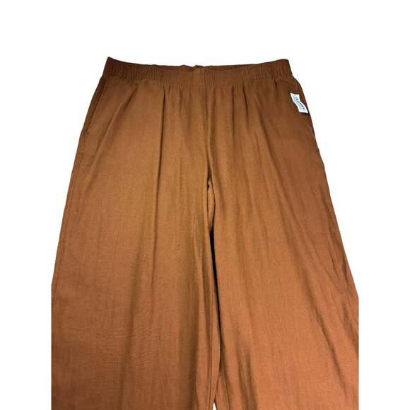 Old Navy High Rise Wide Leg Pants Linen Rayon Blend Size XL Tall Brown Elastic W - Picture 2 of 10